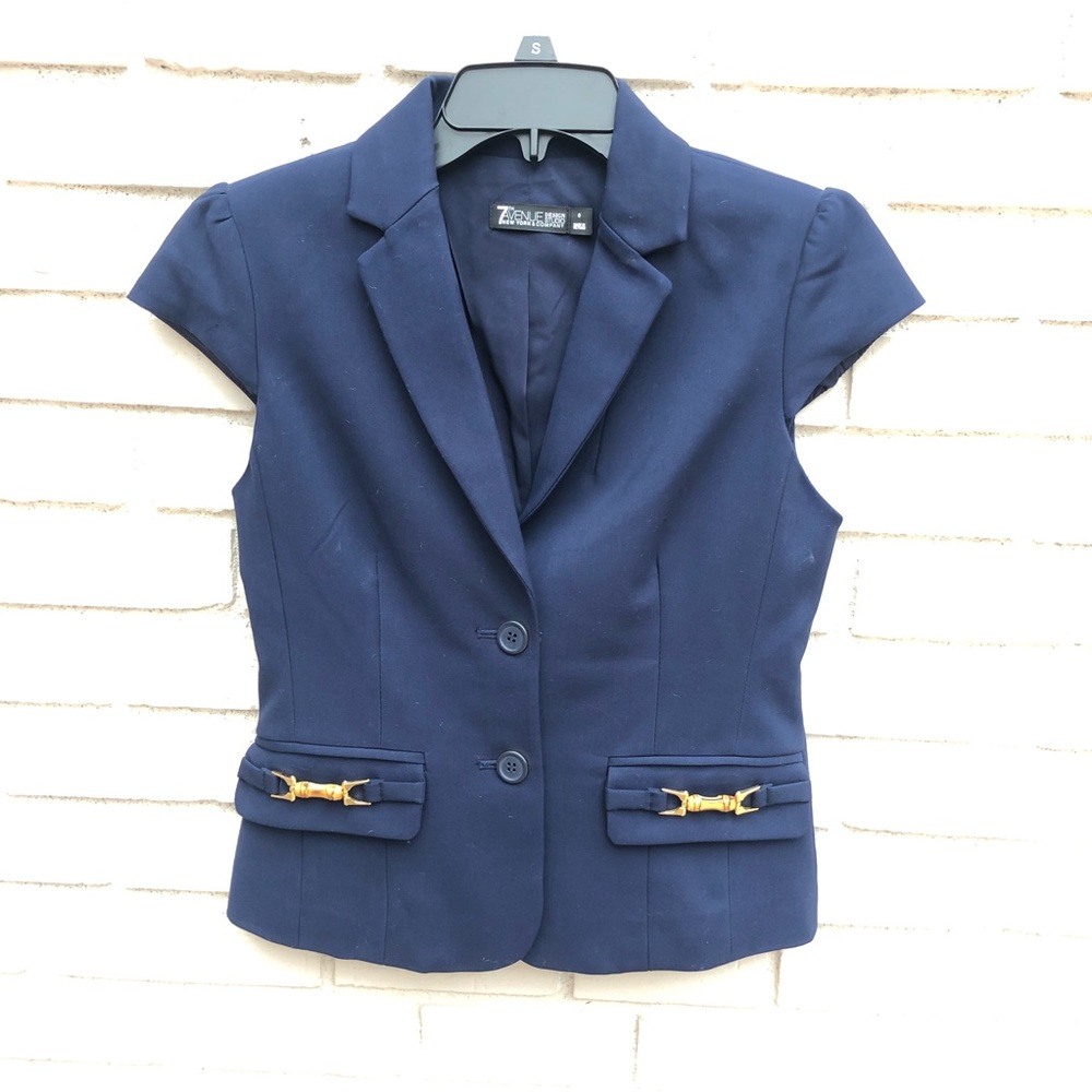 New York & Company Navy Blue Short Sleeve Blazer